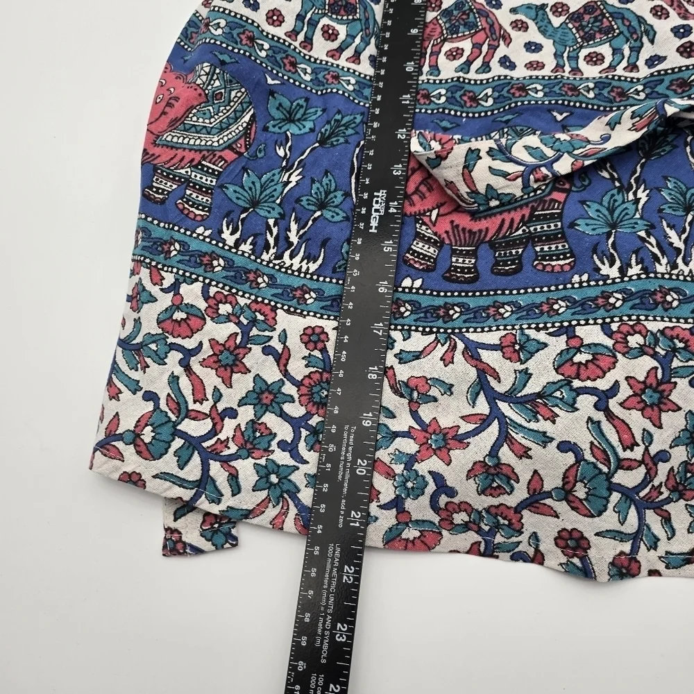 Vintage Half Apron 2X 3X Blue Pink White Elephant Camel Floral Paisley Indian